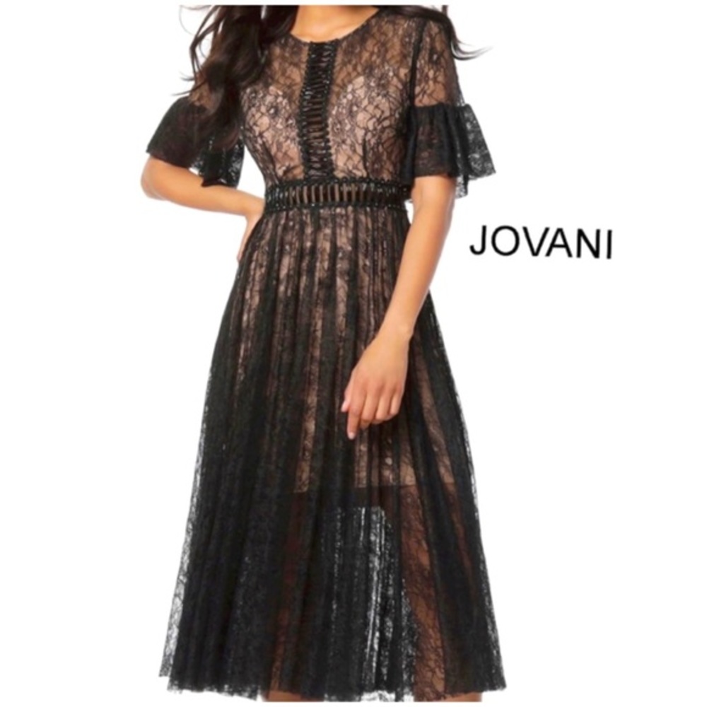 JOVANI Lace Embellished Cocktail Midi Dress‎ Size 4